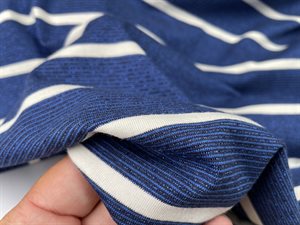 Viscosejersey - glimmer striber i offwhite / marine 